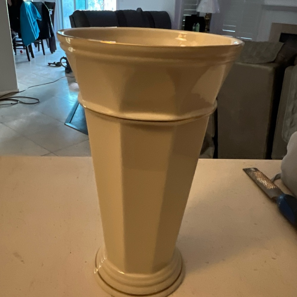 Cream Tapered Vase with Vertical Flutes and Flared Rim